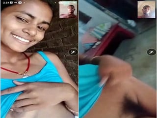 Village girl strips to show off her naked body including tits and snatch.