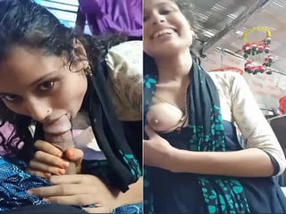 Amateur desi porn: Wife's blowjob with bare breasts showing