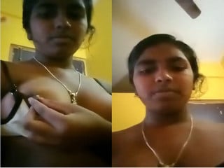 Amateur Tamil chick touching and squeezing her sexy breasts