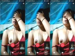 Shy indian chick revealing her tits during a vid call.