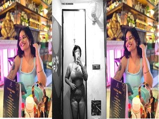 Indian girl strips and proudly displays sexy breasts for you.