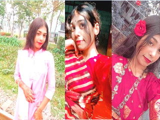 Indian girl strips and proudly displays sexy breasts for you.