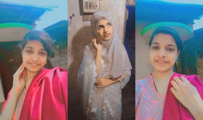 Indian girl strips and proudly displays sexy breasts for you.