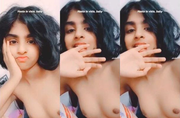 Indian girl strips and proudly displays sexy breasts for you.
