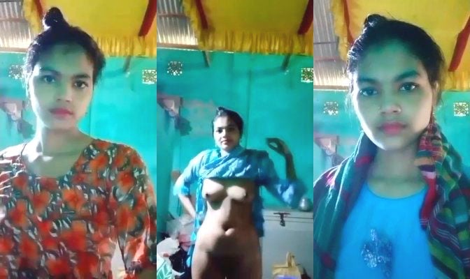 Indian girl stripping and showing naked body online.