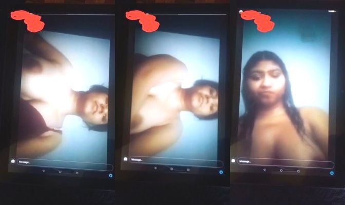 Indian girl strips and proudly displays sexy breasts for you.