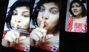 Indian girl strips and proudly displays sexy breasts for you.