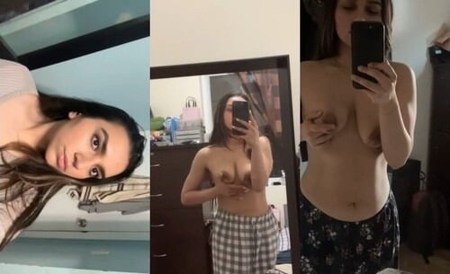 Indian girl strips and proudly displays sexy breasts for you.