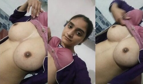 Cute Paki girl flashing her big breasts for the camera.