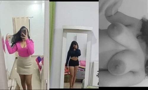 Indian girl strips and proudly displays sexy breasts for you.
