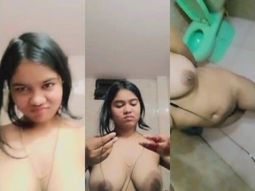 Indian girl strips and proudly displays sexy breasts for you.