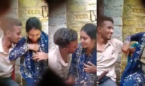 Outdoors Desi Lover romancing with boob sucking.