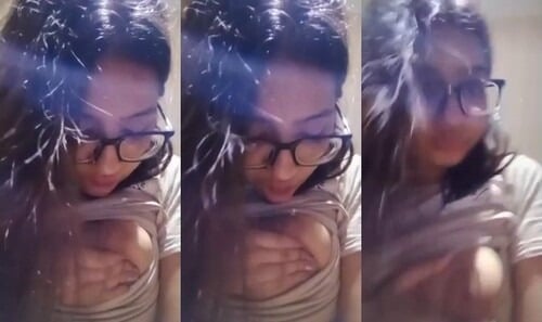 Horny desi girl sucks her own big indian breasts