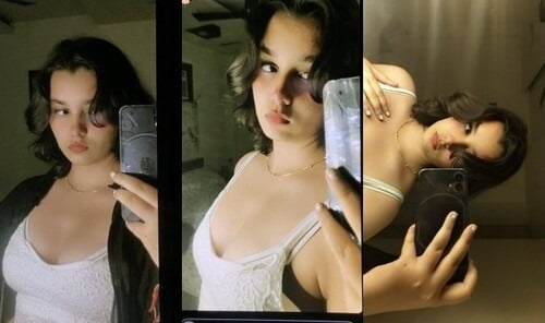Indian girl strips and proudly displays sexy breasts for you.