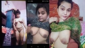 Indian girl strips and proudly displays sexy breasts for you.