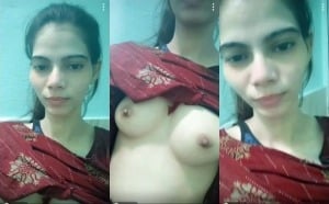 Indian girl strips and proudly displays sexy breasts for you.