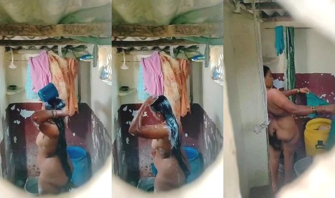 Bathing indian aunty