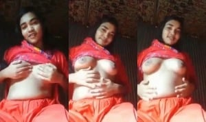 Indian girl strips and proudly displays sexy breasts for you.