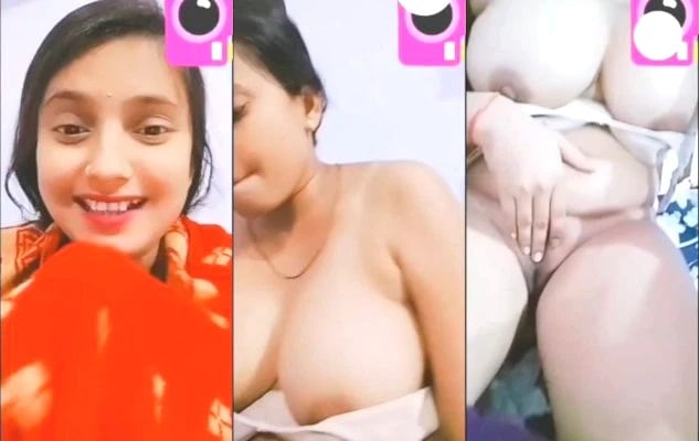 Sexy indian girl flashing breasts and pussy in private video chat.