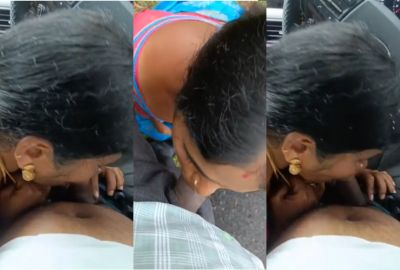 Desi south girl blows off outside her ride.